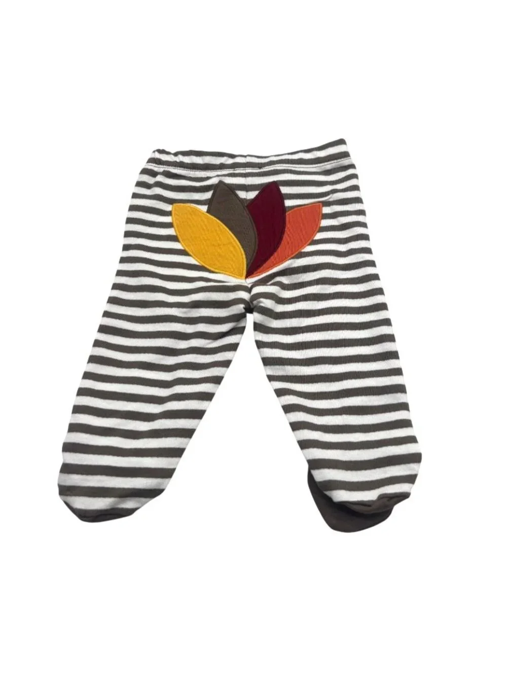 Koala Kids Baby Striped Footed Pants With Owl & Leaf Appliques Brown/White, 0-3M